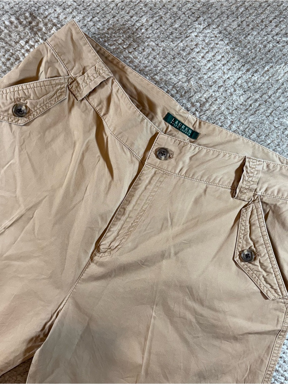 Lauren Ralph Men’s 34 Y2K Streetwear/Skate Tan Cotton Cargo Shorts Over-Knee